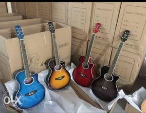 Four Blue, Brown, Red, And Black Single-cutaway Acoustic