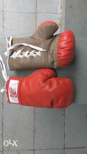 Pair Of Brown-and-red Gloves