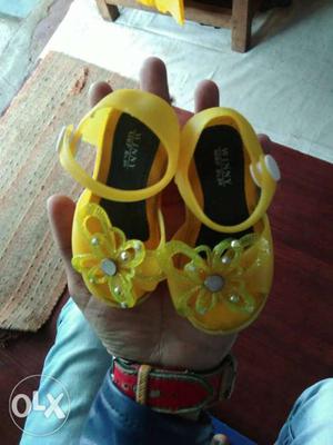 Pair Of Toddler Girl's Yellow Round-toe Mary Jane Flat Shoes