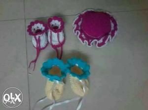 Pair Of Toddler's Two Knitted Shoes