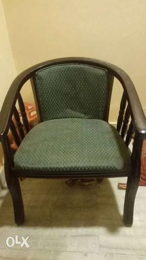 2 wooden fabric chairs