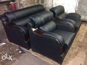5 sitter Black Leather Sofa Chair