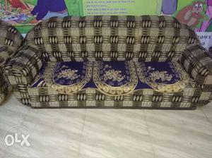 Brown And Blue Fabric Sofa