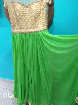 Golden green combination gown