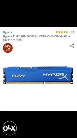 Hyper X ddr3 8gb ram with 10 years replacement warranty.