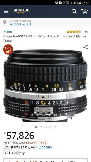 Nikon manual focus f/1.4 lens.japan..for low