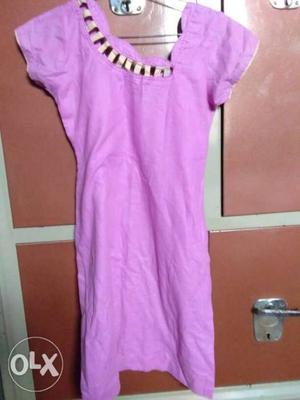 Pink Scoop-neck Cap-sleeved Dress