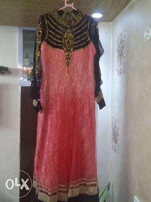 Pink and black net ka gown good looking