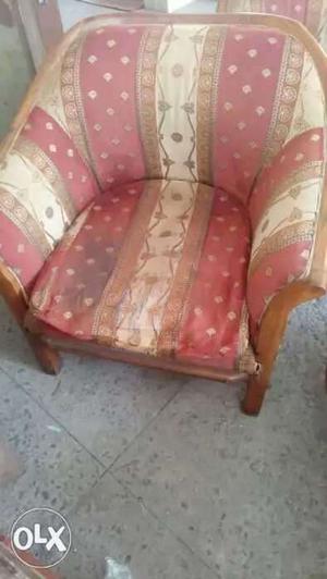 Red And Brown Floral Fabric Sofa Chair