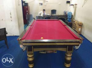Red And Brown Wooden Pool Table With all accessories