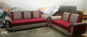 Red And White Fabric Sofa Set