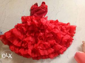 Red Floral Sweetheart Neckline Dress
