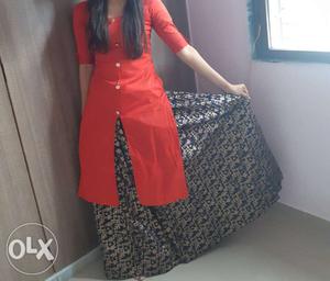 Red and blue indo- western designer dress.