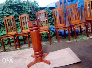 Six Brown Wooden Armless Chairs