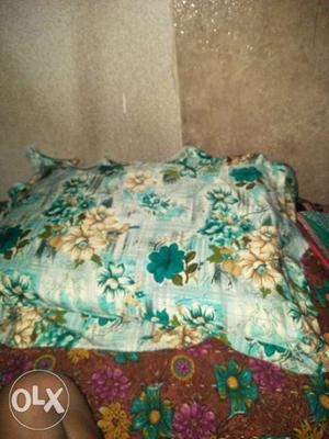 Teal And White Floral Bed Pillow