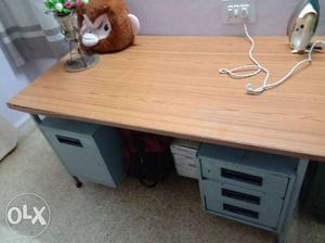 White And Brown Wooden Pedestal Desk