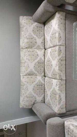 White And Gray Floral Fabric 3-seat Sofa