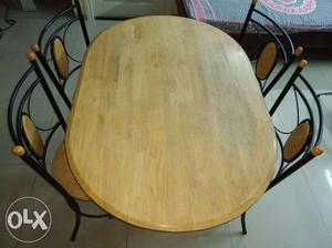 1 Dining Table + 4 Chair set, Wooden Top + Metal
