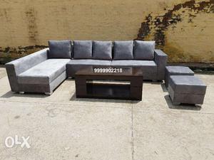 Brand new L shape sofa set with stylish wooden center table