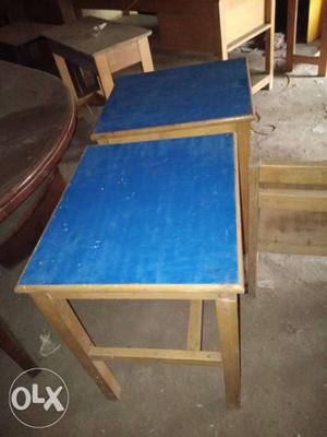Brown Wooden Framed Blue Padded Chair