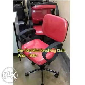 Red And Black Rolling Chair With Text Overlay