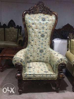 White And Green Floral Fabric Sofa Chair
