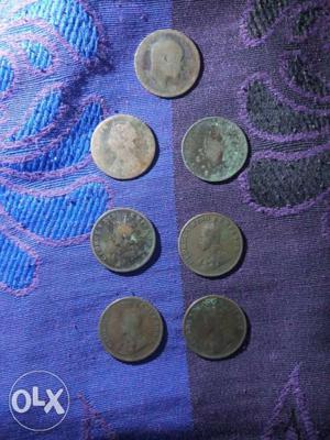 7 coins of one quater anna. year . only