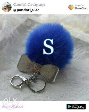 Blue Fur Ball Key Chain