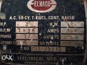 Elmaco A. C. 50-CY T. Encl. Cont. Rated Electrical M.F.G.