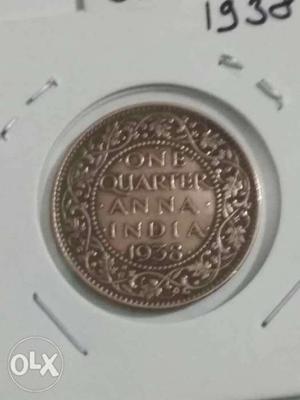 Old one quarter Anna in good condition, 100%