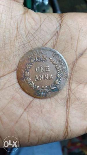 Round Copper-colored 1 Indian Anna Coin