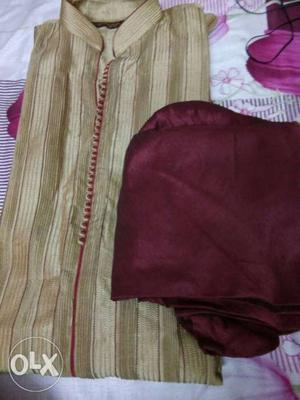 2 pieces of Men's {sherwaani }Beige Stripe Traditional Dress