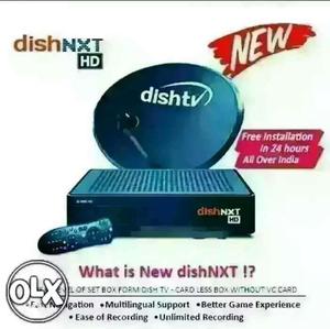 Black DISHTV Satellite Dish With Text Overlay