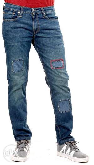 CUT AND denim patched narrow fit jeans