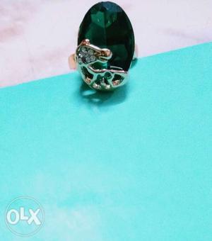 Gold plated Ring With Green Gemstone.Shipping available-