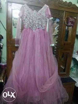 New designer gown baby pink colour very long neat