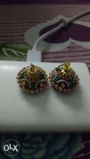 Pair Of Multicolored Beaded Jhumka Earrings