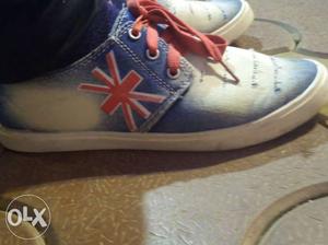 Pair Of White-and-blue UK Flag Print Low-top Sneakers