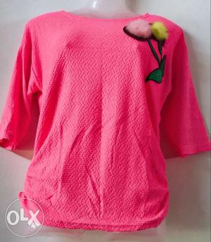 Pink Elbow-sleeved Blouse