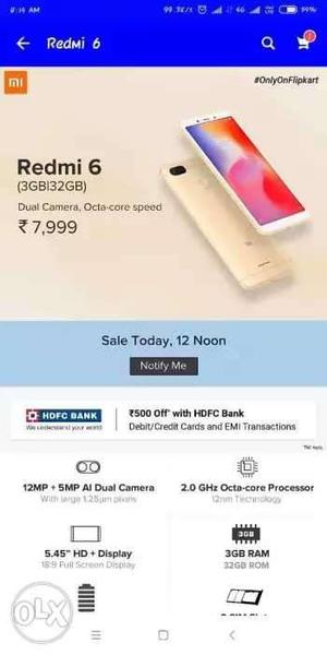 Redmi 6 sealed pack 3gb 32gb Available at 2 days
