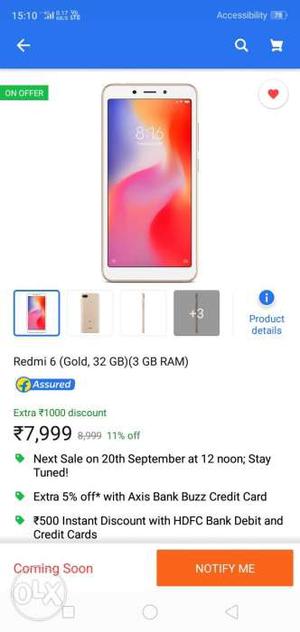 Redmi 6 sealed pack 3gb varient with home