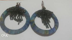 Round Blue-and-green Hook Earrings