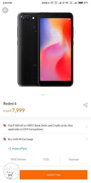 Seal Packed Redmi 6 For Sale 3+32 Gb Dual Rear