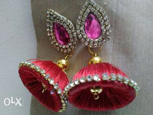 Two pair Of Red Silk Thread Jhumkas Earrings