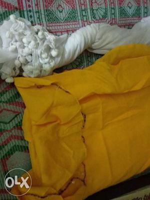White silk and yellow cotton chunnies