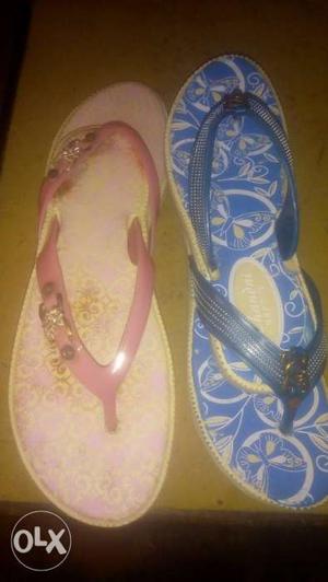 Pair Of Pink-and-white Flats