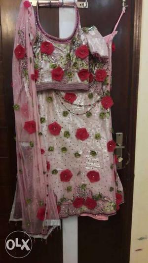 Pink lehenga girlish look used 1 time only no