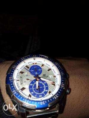 Round Blue And White Chronograph Watch