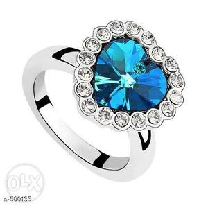 Silver-colored And Blue Gemstone Ring