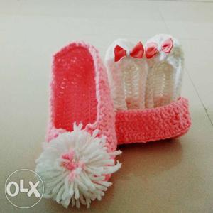 Two Pair Red And White Knitted Shoes